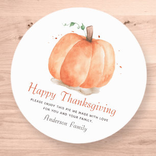 Modern vattenfärg, höstpumpa, Thanksgiving Runt Klistermärke