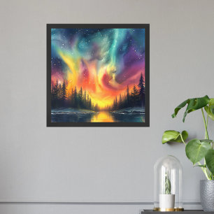 Modern vattenfärg i norra Ljus vid Sjö Fine Art Poster