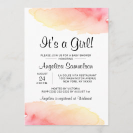 Modern vattenfärg IT är en GIRL!Rosa Babyskor Inbjudningar