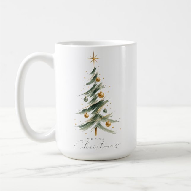 Modern Vattenfärg Julgran  Kaffemugg (Vänster)