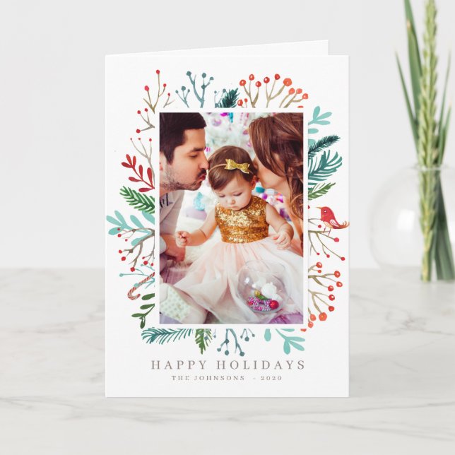 Modern vattenfärg Juli - lövning Botaniska djur Helgkort (Framsida)