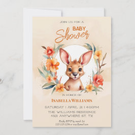 Modern vattenfärg Kangaroo Baby Shower Inbjudningar