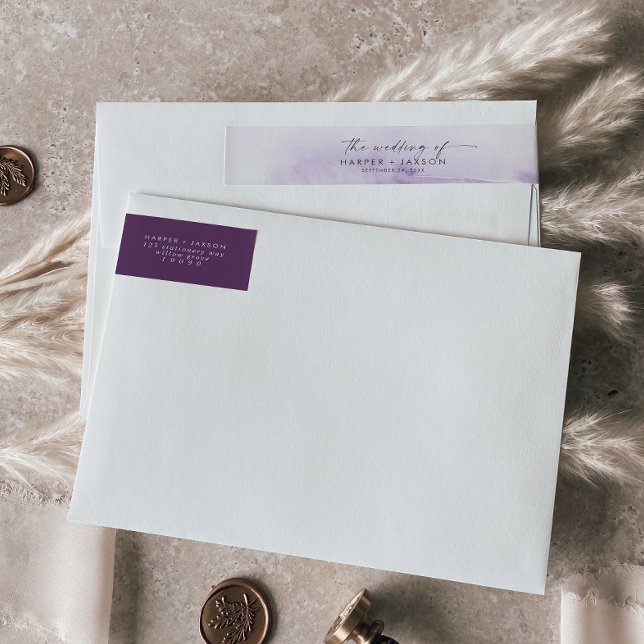 Modern vattenfärg | LILA BRÖLLOP Etikettband (Skapare uppladdad)