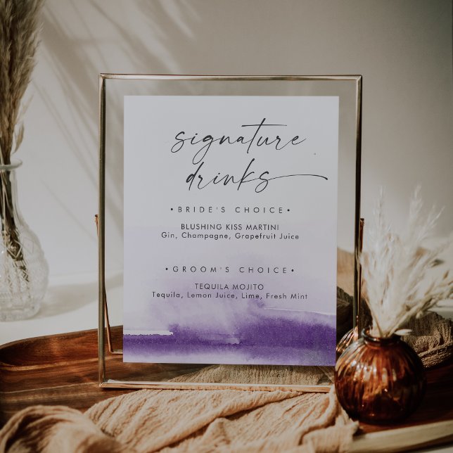 Modern vattenfärg | Lila Namnteckning Drinks-tecke Poster (Skapare uppladdad)