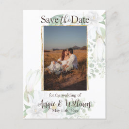 Modern vattenfärg Magnolia Spara datumfoto Vykort