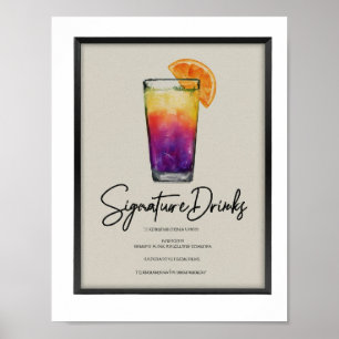 Modern vattenfärg Namnteckning Drinks Bröllop Menu Poster