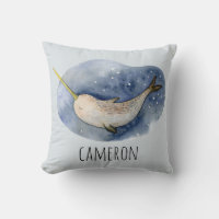 Modern vattenfärg Narwhal Blue Ocean Personlig