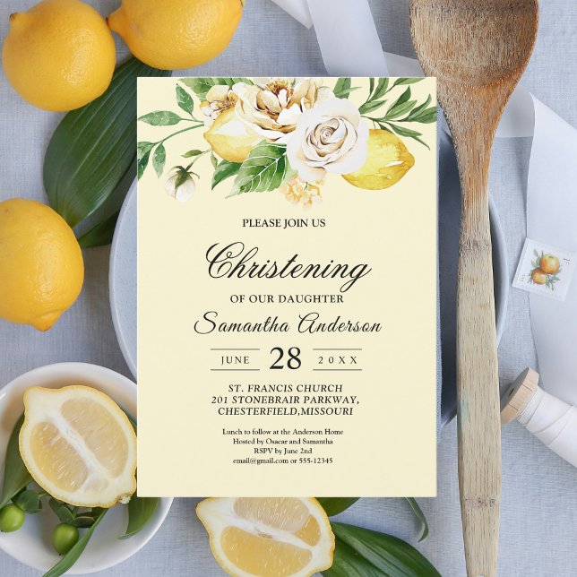 Modern vattenfärg Pastel Gult Lemons & Löv Inbjudningar (Skapare uppladdad)