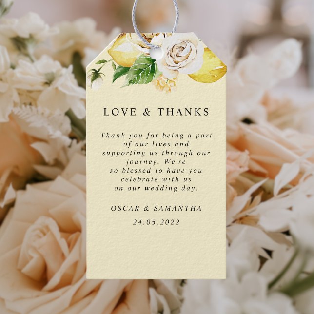 Modern vattenfärg Pastel Gult Lemons & Löv Presentetikett (Skapare uppladdad)