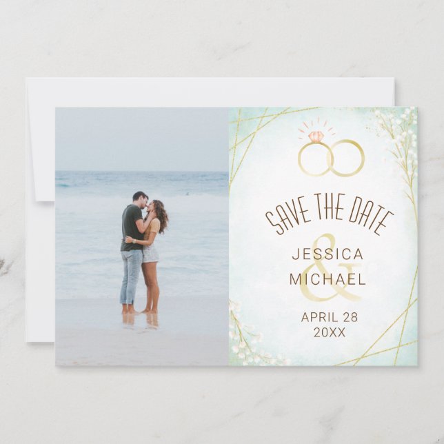 Modern vattenfärg Ringar Twigs Teal Geometric Phot Spara Datumet (Framsida)