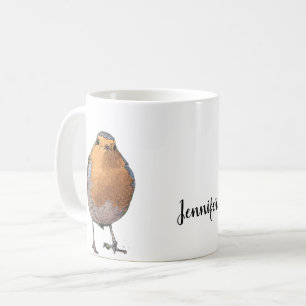 Modern vattenfärg Robin fågelmonogram namn Kaffemugg