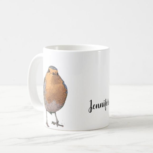 Modern vattenfärg Robin fågelmonogram namn Kaffemugg (Framsida vänster)