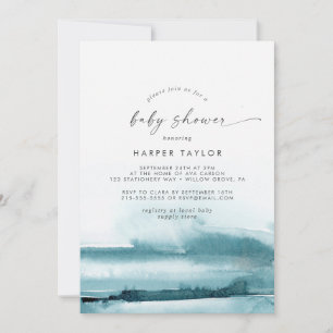 Modern vattenfärg Teal Baby Shower Inbjudningar