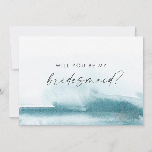 Modern vattenfärg | Teal Bridesmaid Frieri Card Inbjudningar (Framsida)