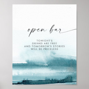 Modern vattenfärg Teal Open Pub-tecken Poster