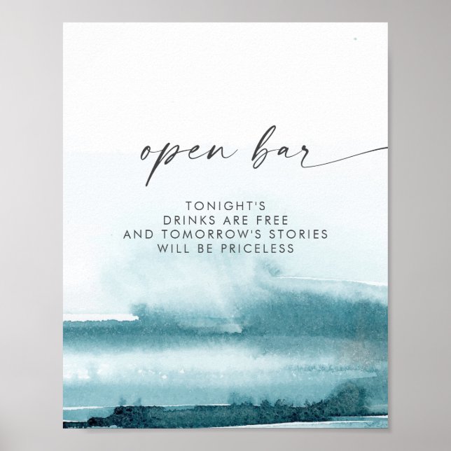 Modern vattenfärg | Teal Open Pub-tecken Poster (Framsidan)