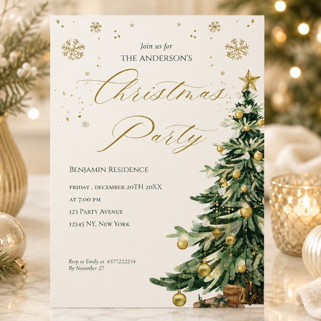 Modern Vattenfärg Träd QR-kod Julfest  Julkort (make a mockup image with this Modern Watercolor Tree QR Code Christmas Party Holiday Card )