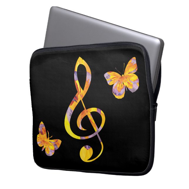 Modern vattenfärg treble clef and butterflies laptop sleeve (Framsidan Vänster)