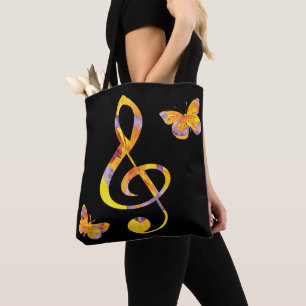 Modern vattenfärg treble clef and butterflies tygkasse