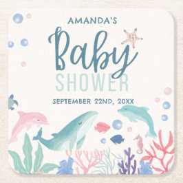 Modern vattenfärg under Sea Baby Shower Underlägg Papper Kvadrat