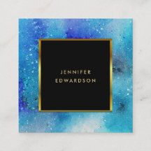 Modern vattenfärgad blåfärgstekpsplatta guld ram