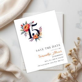 Modern vattenfärgad Blommigt nummer 15 Quinceanera Spara Datumet