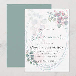 Modern vattenfärgad eukalyptus Foliage Baby Shower Inbjudningar