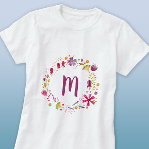 Modern vattenfärgad höstblomma Garland Monogram T Shirt