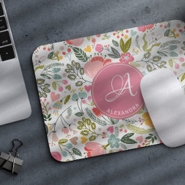 Modern vattenfärgad rosa blommor i monogrammet nam musmatta