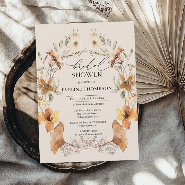Modern vattenfärgad vilda blommor höst inbjudningar (Modern watercolor wildflowers wreath autumn invitation)