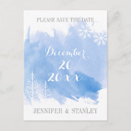 Modern vattenfärgblå bröllop spara datum meddelande vykort