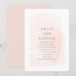 Modern vattenfärgbröllop i rosa nyans inbjudningar