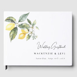Modern vattenfärgbröllops gästbok med citroner