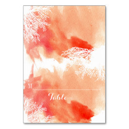 Modern vattenfärgkorallrev bröllop-platskort bordsnummer