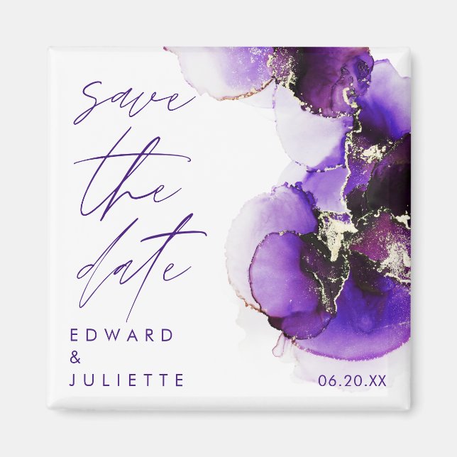 Modern vattenfärgsagate Violet Bläck Metallic Blom Magnet (Framsidan)