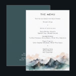 Modern vattenfärgsberg i Bröllop Meny<br><div class="desc">Menykort för modernt minimalt vattenfärgsliggande liggande berg Bröllop</div>