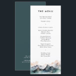 Modern vattenfärgsberg i Bröllop Meny<br><div class="desc">Meny med modernt minimalt vattenfärg liggande Bröllop i bergstrakter</div>