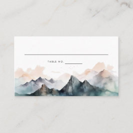 Modern vattenfärgsberg i Bröllop Placeringskort