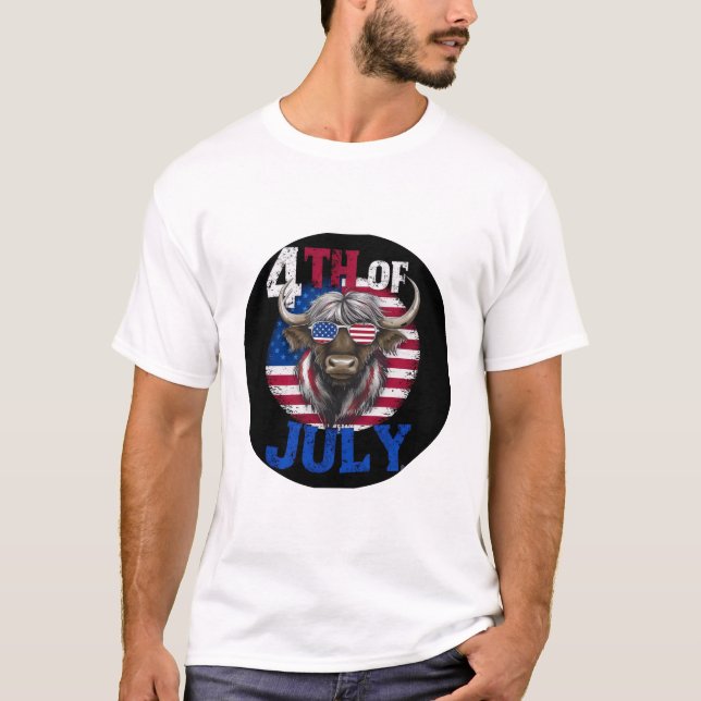 Modern vattenfärgsbison 4 juli independence day t shirt (Framsida)