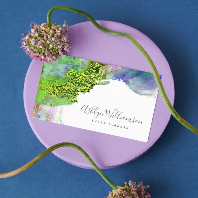 Modern, vattenfärgsblå grönt i chic och vattenstän visitkort (Skapare uppladdad)