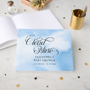 Modern vattenfärgsblått molnnigt babyskor gästböcker