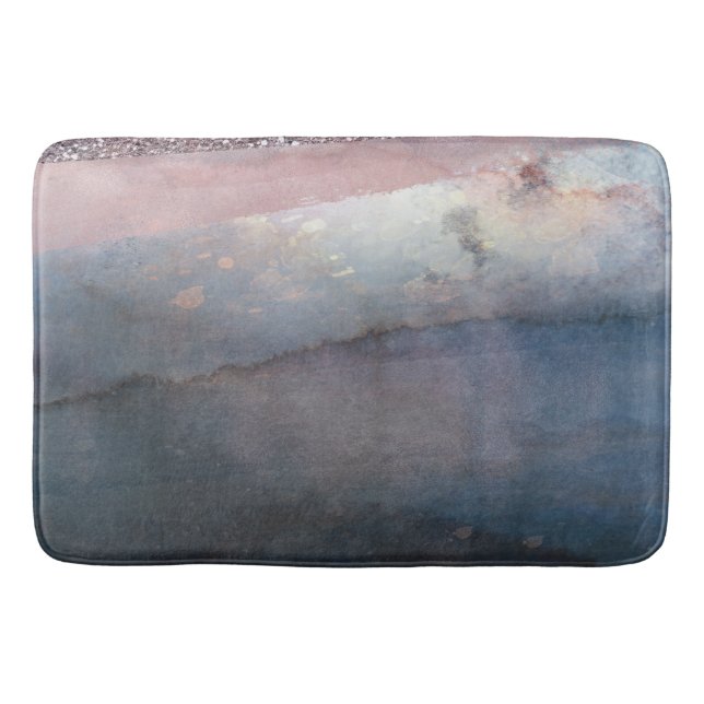 Modern vattenfärgsblått och Ro Guld Rosa  glam Badrumsmatta (Framsidan)