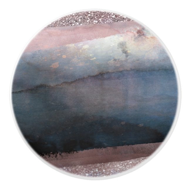 Modern vattenfärgsblått och Ro Guld Rosa  glam Knopp (Framsidan)