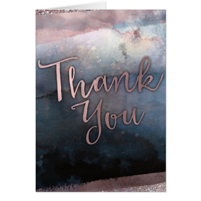 Modern vattenfärgsblått och Ro Guld Rosa Tack OBS Kort (Framsidan)