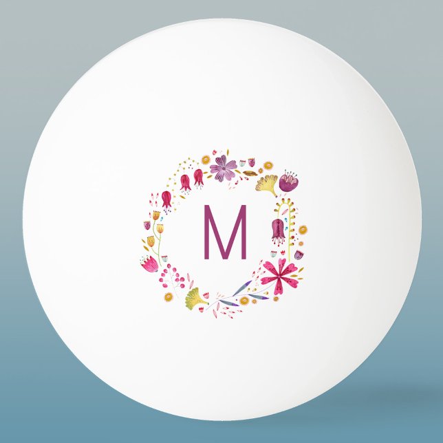 Modern vattenfärgsblomma - Monogram Pingisboll (Modern monogram initial personalized watercolor wildflower floral ping pong ball)