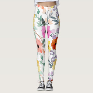 Modern vattenfärgsBlommigt Botaniskt blommaS Leggings