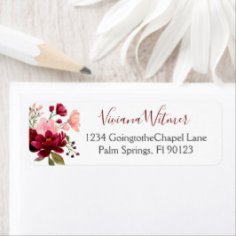 Modern vattenfärgsBlommigt Burgundy Rosa Returadress Etikett