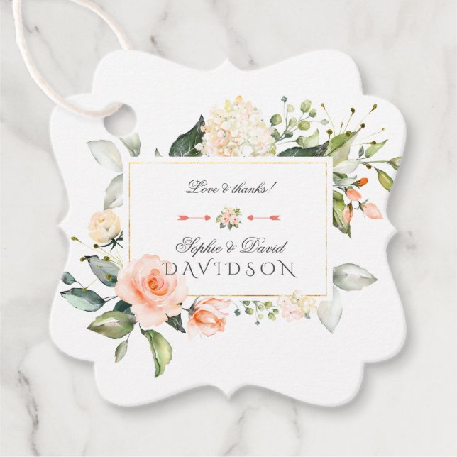 Modern vattenfärgsblommor levande koral Bröllop Gåvor Etiketter (Framsida)