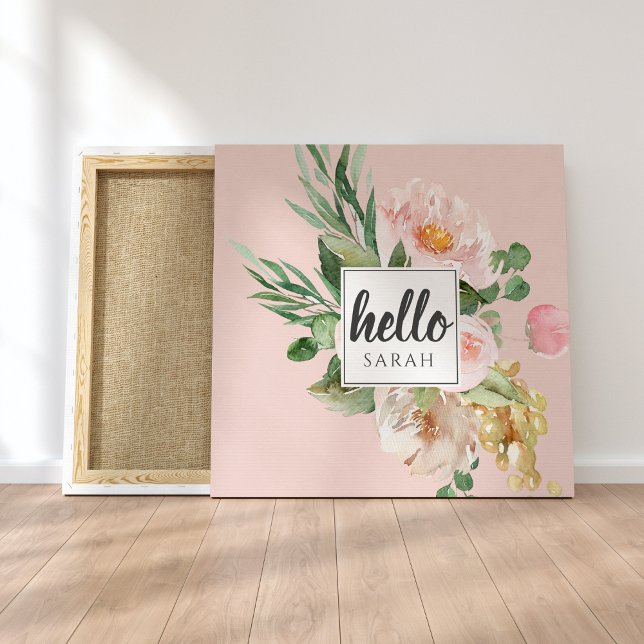 Modern vattenfärgsblommor och Rosa och Hej och Nam Canvastryck (Skapare uppladdad)