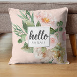 Modern vattenfärgsblommor och Rosa och Hej och Nam Kudde<br><div class="desc">Modern vattenfärgsblommor och Rosa och Hej och Namn</div>